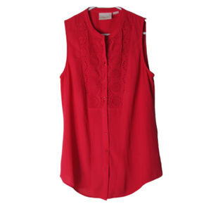 Anthro Maeve red lace sleeveless button down top